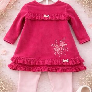 Little Me Rose Pink Velour Dress & Leggings Set 12M NWT